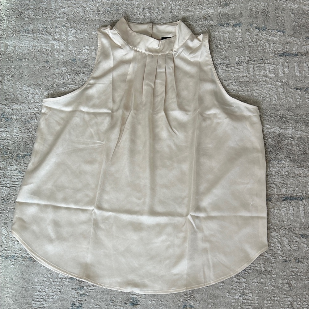Ann Taylor Ivory High-Neck Pleated Sleeveless Camisole